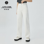 阿瑪施（AMASS）女裝高腰直筒水洗休閑牛仔長(zhǎng)褲女5100588 白色 M (3碼)