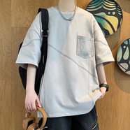 GTYUWVG棉短袖T恤男夏季小眾設計感半袖男寬松上衣青少年痞帥休閑體恤T DT977淺灰 L 【110-120斤可穿】
