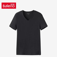 班尼路 BALENO新款打底衫男士純棉彈力修身短袖緊身圓領(lǐng)T恤衫 老款厚 V領(lǐng)黑色 單件裝 2XL