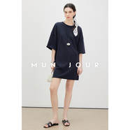 MUNJOUR云糯松盈篙支長(cháng)絨棉 極簡(jiǎn)ROW風(fēng)松弛感懶人卷邊佰搭衛衣裙 水手藍 XS