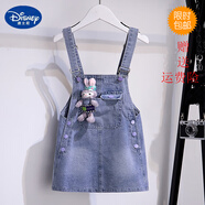 迪士尼（Disney）女童夏季牛仔背帶裙套裝品牌新款中大童洋氣卡通短袖星黛露連衣裙 牛仔背帶裙現(xiàn)貨    24小時(shí)發(fā)貨 120cm適合110-120cm年齡5-6歲