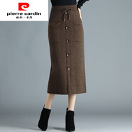 皮爾卡丹（pierre cardin）秋冬新款女裝彈力顯瘦包臀裙2020韓版毛線裙高腰中長(zhǎng)款針織半身裙 咖啡色  裙長(zhǎng)65厘米 實(shí)物偏暗 均碼 建議60-80腰圍