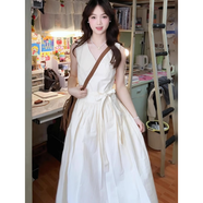 億梵莎裙子女夏季2025新款法式溫柔風(fēng)白色無袖連衣裙夏天女氣質(zhì)收腰長裙 淺杏色 均碼 【可備注碼數(shù)】