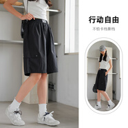 朱阿姨女大童工裝短褲2025夏季輕薄悶熱五分褲校園跑步跳休閑褲子潮 黑色 170 cm