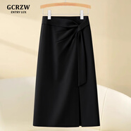 GCRZW高端灰色開(kāi)叉半身裙女春秋2025新款設(shè)計(jì)感氣質(zhì)中長(zhǎng)款西裝a字裙 黑色 【高檔氣質(zhì)款】 3XL /31 建議135-145斤