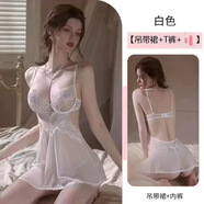 情趣內(nèi)衣女免脫火辣睡衣蕾絲網(wǎng)紗睡裙連體包臀短裙黑絲純欲風(fēng)戰(zhàn)袍 白色+跳蛋 均 碼【建議80-125斤】