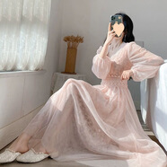 HUALIN FASHION2025早秋設(shè)計感蕾絲網(wǎng)紗領(lǐng)蕾絲鉤花設(shè)計感仙女連衣裙 粉色 【收藏關(guān)注店鋪優(yōu)先發(fā)貨】 S 【建議80-95斤】