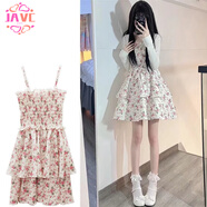 JAVC甜美少女夏季小個子吊帶連衣裙春夏薄荷曼波A字裙配開衫上衣潮流 吊帶碎花裙【單件】 L 建議 【105-115斤】