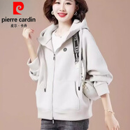 皮爾卡丹（pierre cardin）今年流行的連帽開衫外套衛(wèi)衣女休閑大l碼減齡寬松時尚上衣 米白色 XL 115-130斤