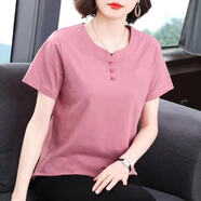 恒源祥單/兩件2025夏裝新款中老年刺繡寬松上衣女高品質(zhì)短袖t恤女媽媽裝 粉紅繡花 2XL 【建議125-135斤】