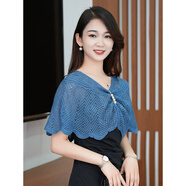 新款薄款套頭針織披肩女夏季外搭吊帶裙子短款百搭冰絲防嗮披肩 藍色