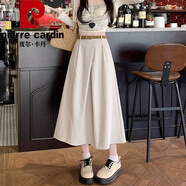 皮爾卡丹（pierre cardin）春夏新款休閑口袋A字半身裙女小個(gè)子顯瘦黑色交叉中長裙半裙傘裙 杏色 (配腰帶 側(cè)面拉鏈 有口袋) S 建議80-95斤