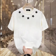 南極人2025夏裝歐美潮牌五角星星印花棉短袖T恤大碼男裝半袖體恤上衣 白色 S