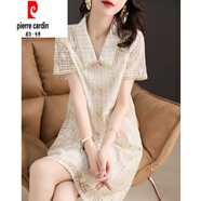 皮爾卡丹（pierre cardin）2025夏季新款小香風(fēng)翻領(lǐng)時(shí)尚氣質(zhì)鏤空寬松遮肚顯瘦蕾絲連衣裙 杏色 XL 建議115-130斤