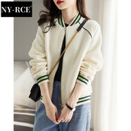 NY-RCE棒球服休閑外套女新款歐洲站春秋季夾克短款獨特別致小上衣 白色 S