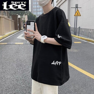 Lee dprre 2025新款七分袖男T恤夏季薄款潮牌寬松大碼韓版胖子中袖冰感衣服 024黑色 XL 130至145斤左右