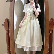 盧特邇?nèi)障滴乃噷W(xué)院風(fēng)連衣裙女夏季可愛甜美小清新氣質(zhì)淑女裙子收腰顯瘦 黃色 S