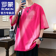 羅蒙（ROMON）重磅純棉短袖t恤男2024夏季新款寬松短袖男T半袖打底衫上衣服男裝 K5903粉色 M (約100~125斤可穿) 寬松版型