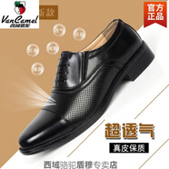 西域駱駝春夏商務(wù)正裝面試三接頭皮鞋男三節(jié)頭尖頭真皮鏤空辦公室工作皮鞋 D20-黑色網(wǎng)涼款1-駱駝官方品牌官 37 37235