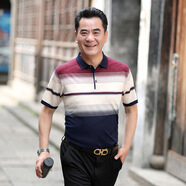 S.SOFEA中年男士短袖恤夏季中老年男裝休閑40-50歲夏天冰絲體恤衫爸爸裝 801紅色 M 165建議100-120斤