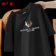 雅鹿短袖T恤男純棉韓版潮流寬松大碼透氣打底衫青少年學(xué)生夏天休閑t恤 黑/鹿角字母 S （重90-100斤高155-160）