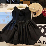 COLORFUL GEMS韓國女童露背小黑裙蓬蓬花苞連衣裙廣州十三行 黑色 M 140c