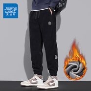 真維斯（Jeanswest）加絨加厚休閑褲男秋冬季新款寬松束腳男褲百搭男士博奧絨長褲子 8894黑色 加絨 XL