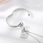 同心鎖情侶手鏈一對互鎖項鏈手鐲鎖鑰匙愛(ài)情定制禮物 白金色