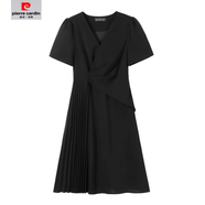皮爾卡丹（pierre cardin）【5924人收藏】大V領不漏連衣裙大碼遮肉遮胯顯瘦時尚過膝小黑裙 小黑裙 【高品質送退貨包運費】 3XL 建議(140-160斤)