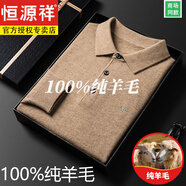 恒源祥翻領(lǐng)羊毛衫男士100純羊毛衣中老年秋冬款商務(wù)休閑純色針織打底衫 駝色 L 170