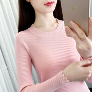 FHHUABD打底衫女新款圓領(lǐng)針織衫上衣春秋2024年新款修身緊身內(nèi)搭薄款毛衣 粉紅色 M