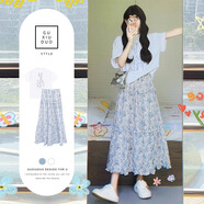 純邇夏季時尚雪紡連衣裙套裝女2025新款女裝碎花小個子夏天提花氣質(zhì)裙 青草綠 S