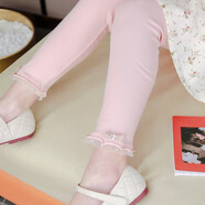 貝瑞加（Babyprints）女童打底褲春秋女孩長褲兒童棉質(zhì)彈力褲子公主風(fēng) 粉色100