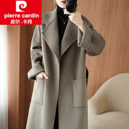 皮爾卡丹（pierre cardin）女裝2025秋冬新款雙面呢羊絨大衣女中長款廓形寬松羊毛毛呢外套新 灰咖色 XS 80-98斤