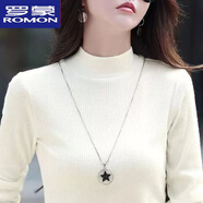 羅蒙（ROMON）純棉半高領(lǐng)長(zhǎng)袖打底衫女新款秋冬季內(nèi)搭螺紋T恤女黑色長(zhǎng)袖上衣服 米白色. XL 115-125斤)