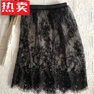 花花公子（PLAYBOY）內搭神器屁簾兒下擺遮屁股疊穿小屁簾刺繡矮個(gè)子半身蕾絲裙子 新增黑色55厘米 6XL 190斤以上
