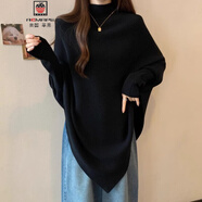 AEMAPE大碼蝙蝠袖女裝毛衣2025年秋冬新款不對(duì)稱(chēng)設(shè)計(jì)感針織保暖斗篷上衣 黑色 M 建議100以?xún)?nèi)
