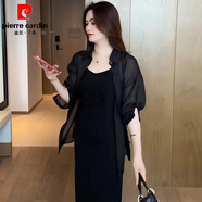 皮爾卡丹（pierre cardin）時(shí)尚吊帶裙氣質(zhì)休閑薄款防曬外披女款2025夏季新款洋氣百搭兩件套 黑色外披(單件) M 100斤以內(nèi)