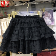 莜仙格帶安全褲軟妹蓬蓬裙女設計感多層花邊蛋糕公主短裙小個子半身裙子 黑色-有安全褲 L