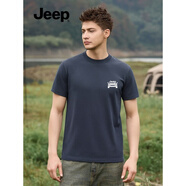 吉普（JEEP）美國正品Jeep高端品牌短袖男夏季新款寬松純棉休閑通勤體恤衫上衣 寶藍(lán)色 【專柜正品】 M 【推薦體重100-120斤】