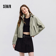 森馬外套女短款寬松小個(gè)子鹽系春季ins潮流可拆卸連帽夾克戶外風(fēng) 灰綠色調(diào)00324 L