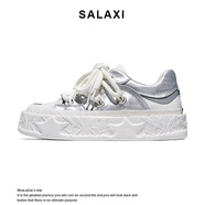 莎萊茜（SALAXI）2025新款音符方頭鞋情侶百搭厚底休閑鞋男女同款 銀白色 42 【男款】