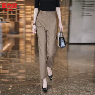麗依歆煙管褲女夏薄款2025新款休閑哈倫女褲高腰卡其色小腳九分西裝褲子 卡其 2XL 30