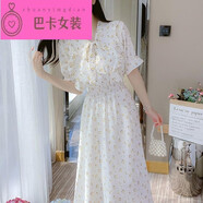 NJTD夏季連衣裙女氣質(zhì)連衣裙法式碎花連衣裙女2025年夏季女神范氣質(zhì)短 白底小碎花 -裙子夏天仙女 均碼 l 120斤以下-裙子夏天仙女