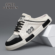 古卡頓（GUKADUN）網(wǎng)面透氣男鞋夏季透氣懶人半拖鞋一腳蹬無跟板鞋男士網(wǎng)眼涼拖鞋 米黑 41