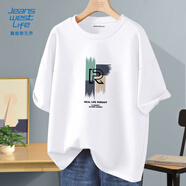 JEANSWEST LIFE真維斯夏季純棉短袖t恤男潮牌青少年透氣五分袖男孩字母百搭半袖T