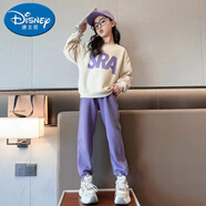 迪士尼（Disney）春秋季女童運動服套裝秋裝中大童長袖寬松衛(wèi)衣休閑褲洋氣兩件套潮 紫色 120