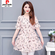 皮爾卡丹（pierre cardin）2025新款遮肚短袖大碼女裝中長(cháng)款打底衫修身顯瘦碎花雪紡衫女印花 花色8039 M