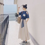 哈魯迪連衣裙女2025夏裝新款法式氣質(zhì)設計感衣服小眾小個(gè)子長(cháng)裙子夏季 藍色 M 【108-125斤】