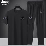 JEEP SPIRIT吉普短袖套裝男t恤新款圓領(lǐng)短袖長(zhǎng)褲套裝休閑夏季運(yùn)動(dòng)套裝兩件套 黑色兩件套（短袖+直筒褲） 3XL （建議150-165斤）